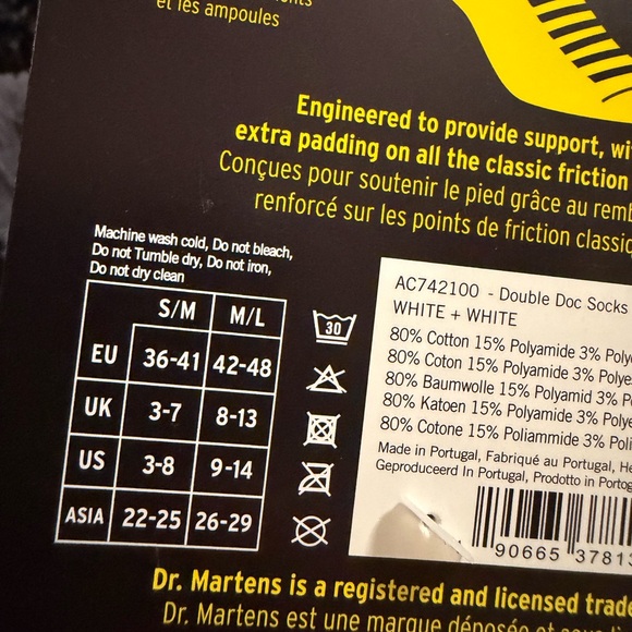 Dr. Martens White Double Doc Sock white socks 9-14 nwt - Picture 6 of 7